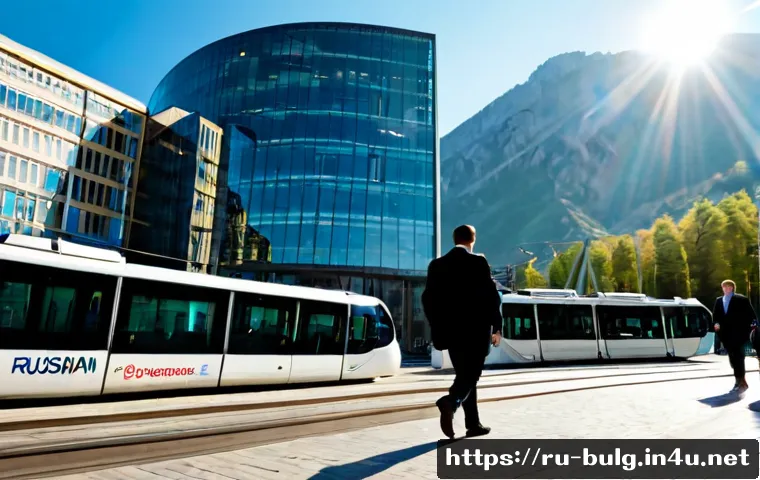 Home 17 불가리아 경제 및 산업 - Photorealistic wide-angle view of Bulgaria’s modern economy: a busy Sofia business district with con...
